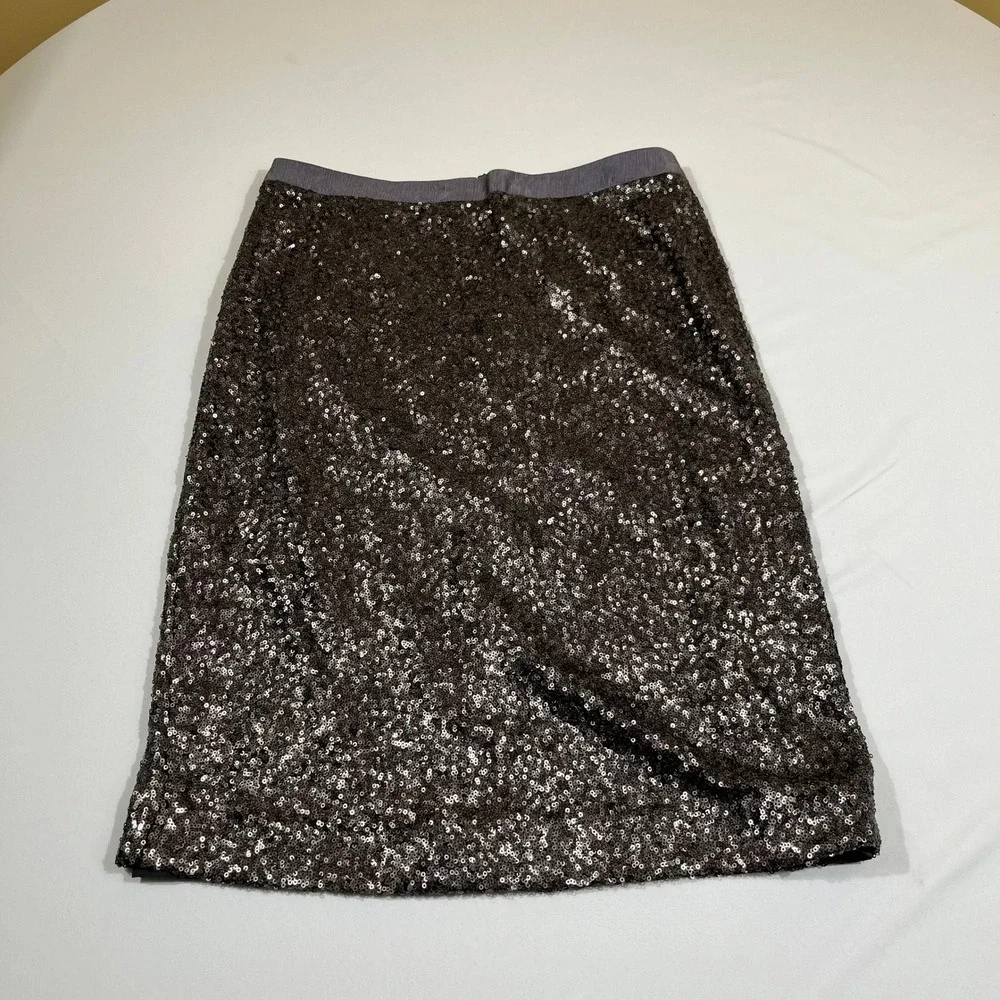 Pure Collection Sequin Pencil Skirt Women 6 Charcoal Gray Sparkle Holiday Party